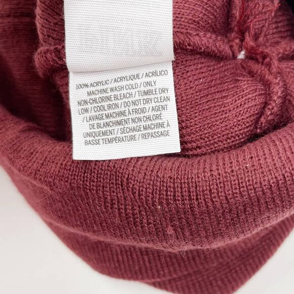 Victorias Secret PINK Burgundy Red White Pom Pom Beanie Hat Foldover Winter Cozy - Picture 6 of 7